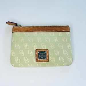 Dooney & Bourke Mint Green Monogram Canvas Zip Card Holder